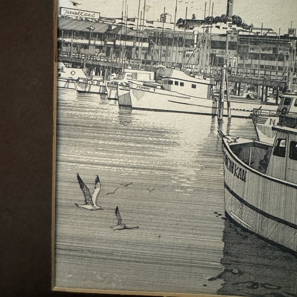 1970’s MARTIN TANG VTG Signed Seattle Waterfront Ink Print In Metal Frame Art - Picture 5 of 12